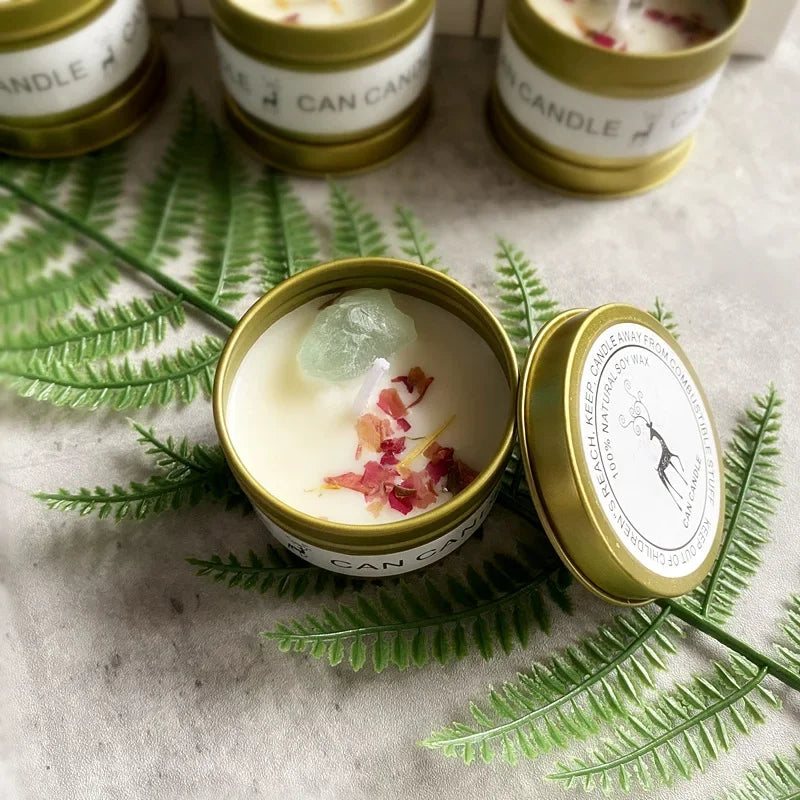 Aromatherapy Crystal Candle – Dried Flowers & Healing Stones