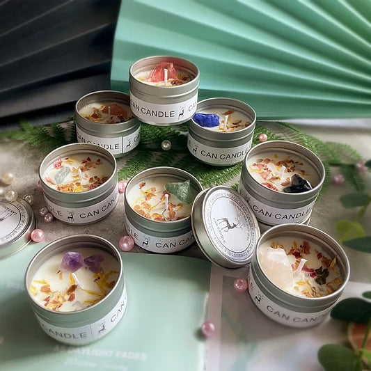 Aromatherapy Crystal Candle – Dried Flowers & Healing Stones