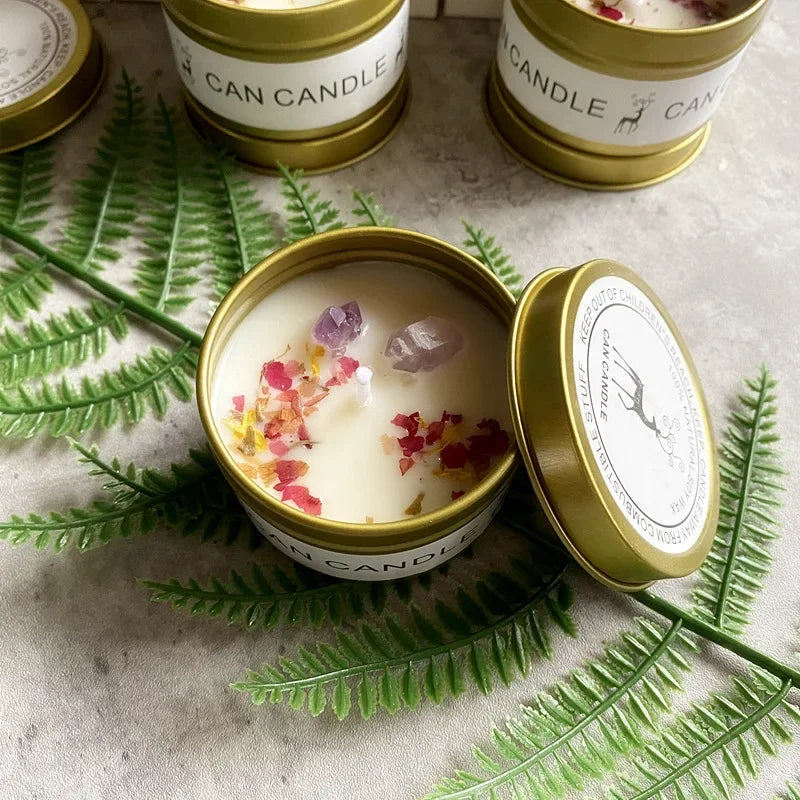 Aromatherapy Crystal Candle – Dried Flowers & Healing Stones